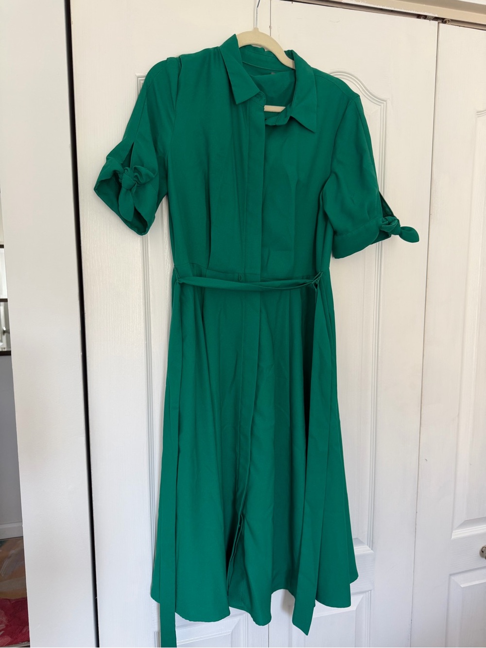 Calvin Klein Emerald Green Tie-Sleeve Midi Dress
